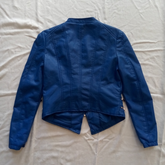 SayWhat? Leather Blue Jacket Polyester Zippered - Picture 2 of 11